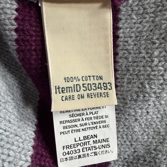 LL BEAN Double L Cotton Cable Knit Fisherman Sweater Gray Purple Small - Picture 10 of 10